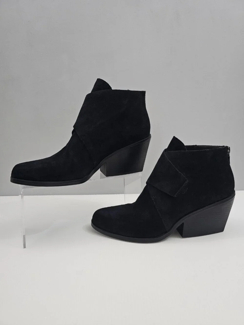 Eileen Fisher Trail Black Suede Ankle Boot Block Heel Fall Western Womens 9